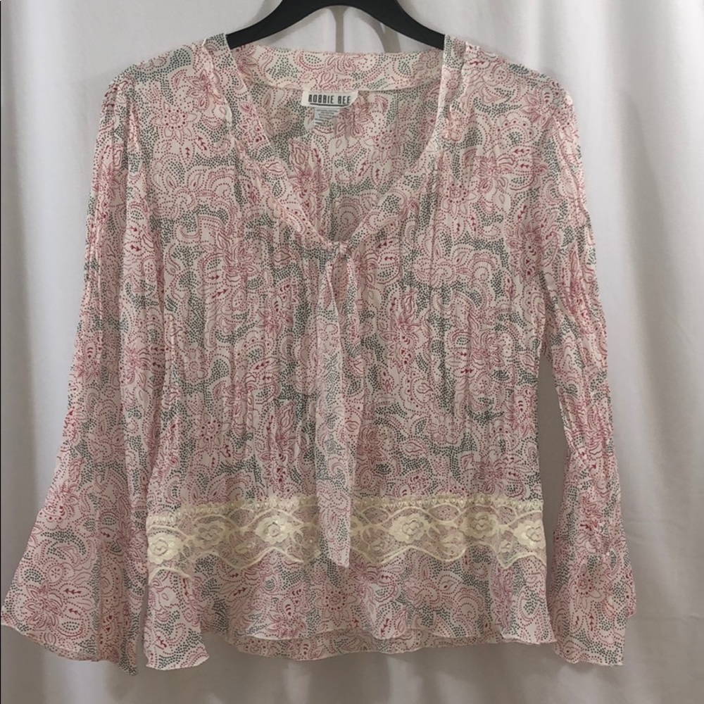Robbie Bee Women’s Pleated Neck Tie Blouse